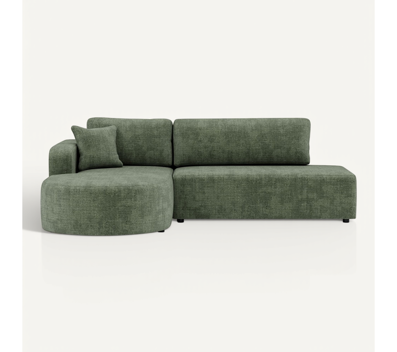 Canapé Angle Gauche Convertible 4 Places Miro En Velours Texturé Vert Sauge