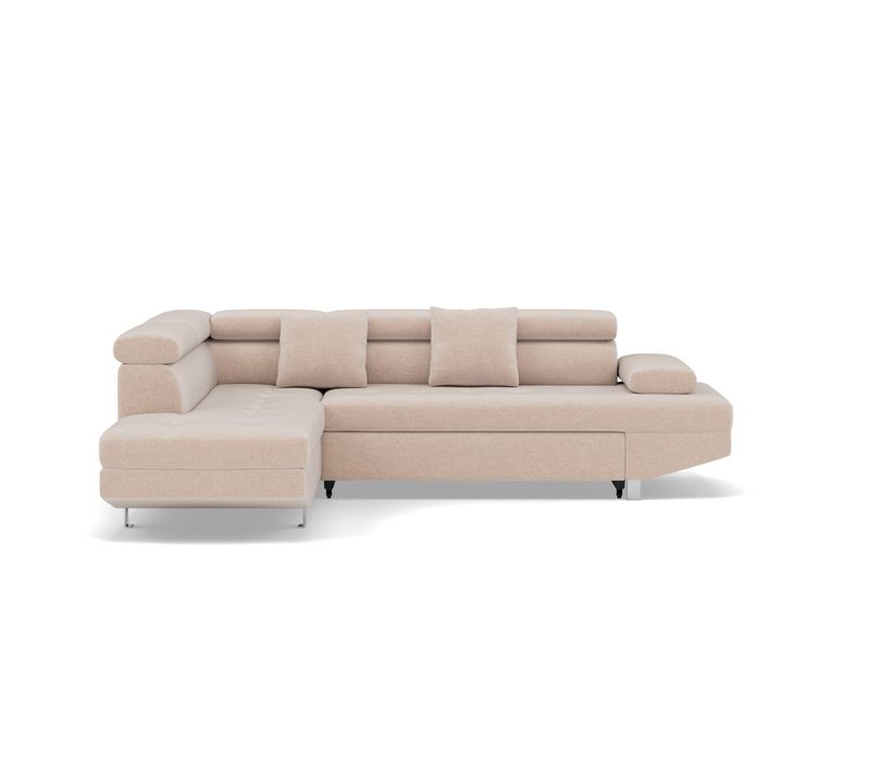 Canapé Angle Gauche Convertible 5 Places Margaux En Velours Texturé Beige