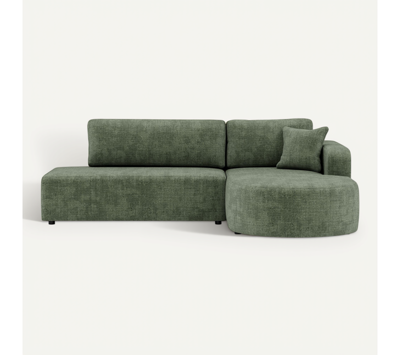 Canapé Angle Droit Convertible 4 Places Miro En Velours Texturé Vert Sauge