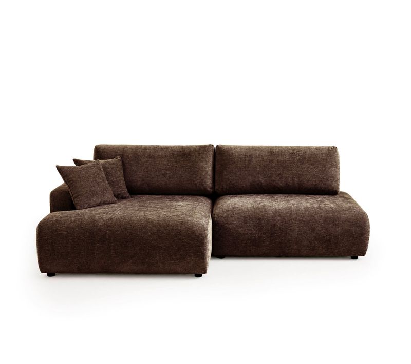 Pivoine - Canapé D'angle Gauche 4 Places Convertible En Tissu Texturé Marron