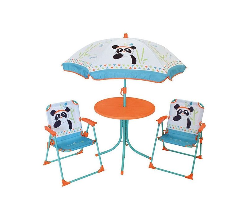 Set De Jardin Panda 4 Pièces 2 Chaise Table Et Parasol