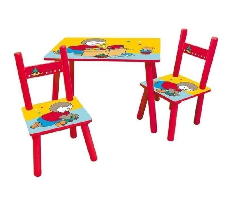 T'choupi Table Rectangulaire 41,5x61x42 Cm + 2 Chaises 49,5x31x31,5cm