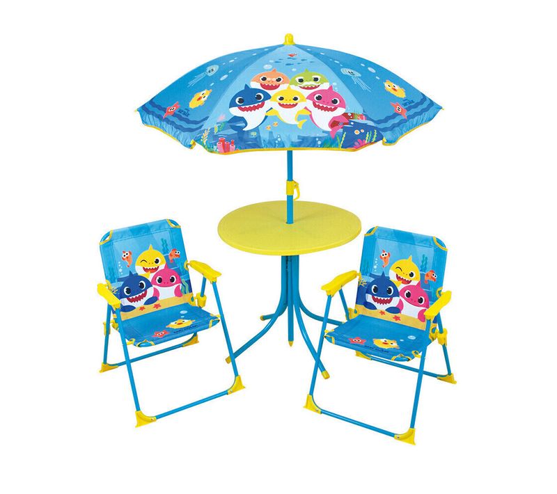 Set De Jardin Baby Shark Incluant 1 Table Ronde, 2 Chaises, 1 Parasol Pour Enfant