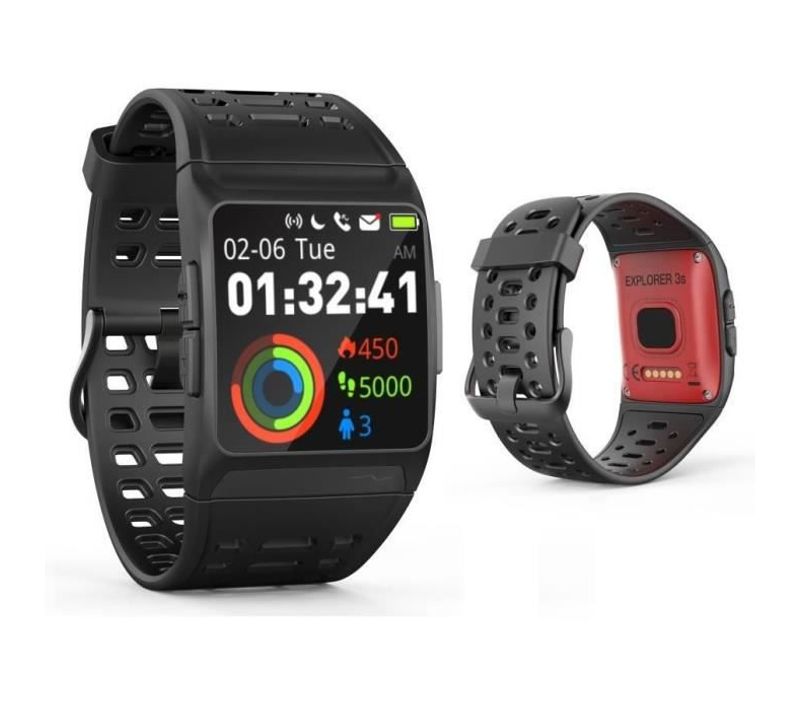 Montre Connectée Gps Explorer 3s Cardio Bluetooth Multisports Ip68 Noir Et Rouge