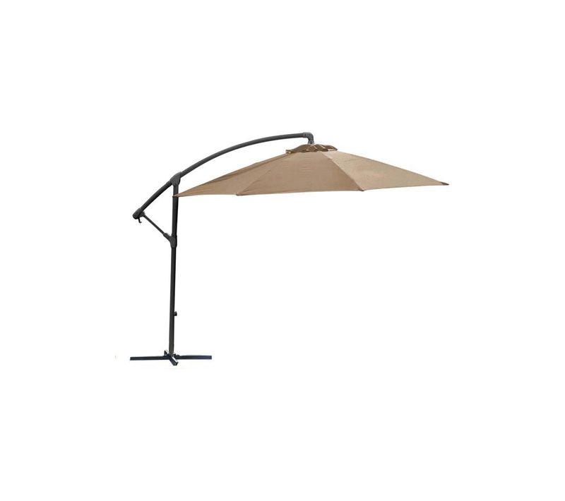 Parasol Rond Déporté Inclinable Avec Pied En Croix Taupe