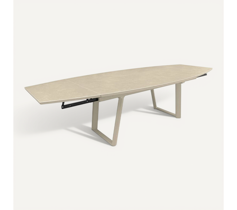 Table De Jardin Ovale Extensible Manta, Céramique Crème 6 Mm, 180-280 X 110 Cm