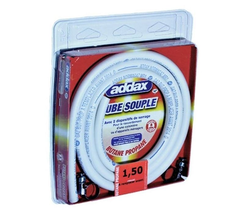 Tuyau De Gaz Souple 150 Cm + 2 Colliers De Serrage  Addax - Validité 5 Ans