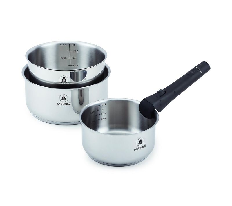 Set De 3 Casseroles Inox Amovible 16/18/20cm - "réactif"