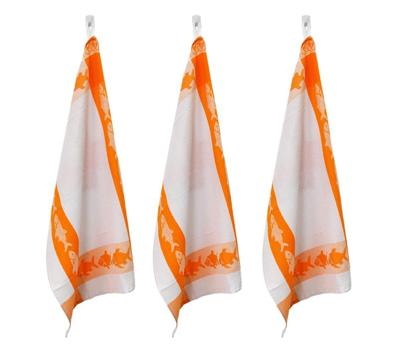 Lot De 3 Torchons Nid D'abeilles 50x70cm Orange -  "carré"