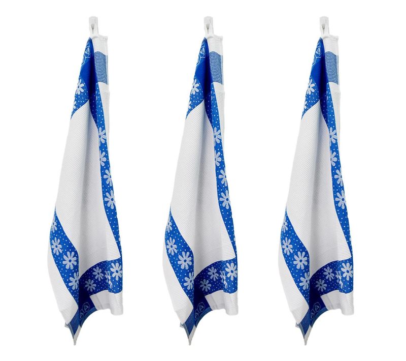 Lot De 3 Torchons Nid D'abeilles 50x70cm Bleu -  "carré"