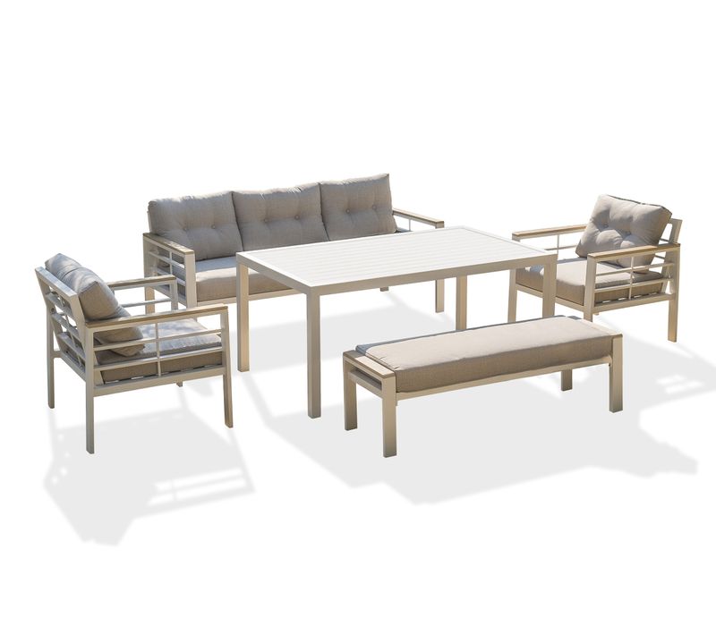 Ensemble Repas De Jardin 7 Places En Aluminium - Blanc - Cayenne