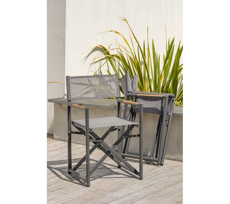 Fauteuil De Jardin En Toile Plastifiée Et Aluminium - Gris Anthracite - Honfleur