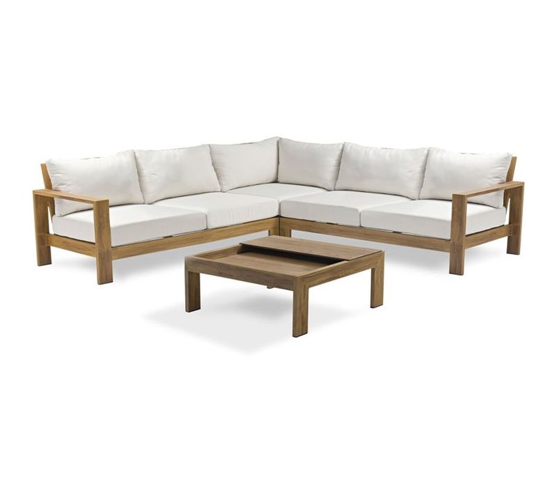 Salon De Jardin D'angle 5 Places Majorque - Aluminium Aspect Bois, Marron