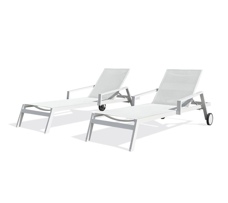 Lot De 2 Bains De Soleil En Aluminium Et Toile Plastifiée - Blanc - Ibiza