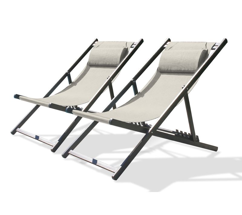 Lot De 2 Chiliennes Julia En Aluminium Anthracite Et Textilène Gris - Julia