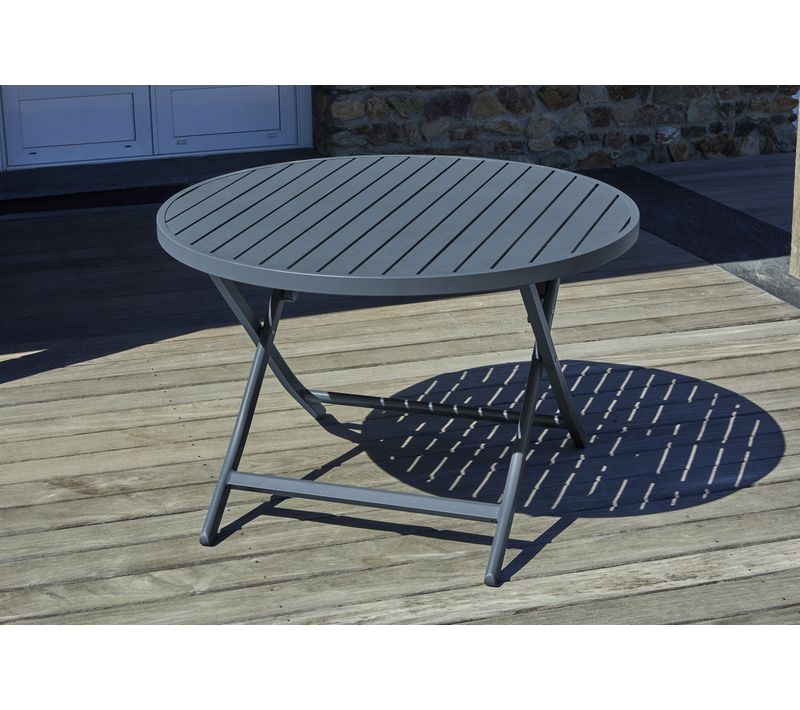 Table De Jardin Ronde Pliante En Aluminium  - Gris Anthracite - Marius