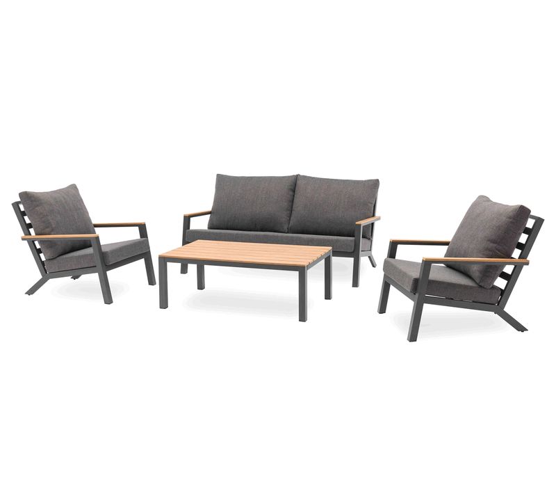 Salon De Jardin 5 Pl En Alu Et Plateau Composite Effet Bois - Gris Anthracite - Kommos