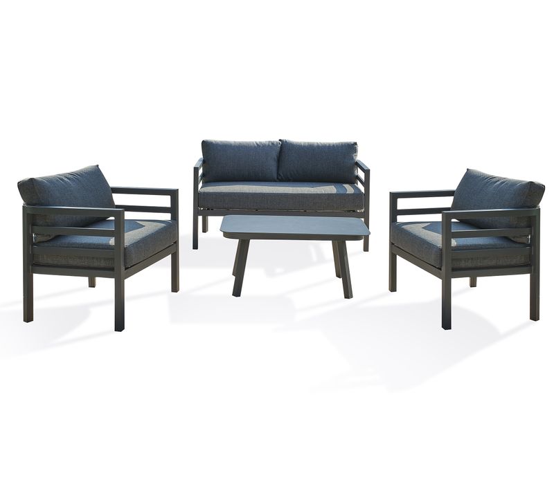 Salon De Jardin 4 Places En Aluminium  - Gris Anthracite - Lisbonne