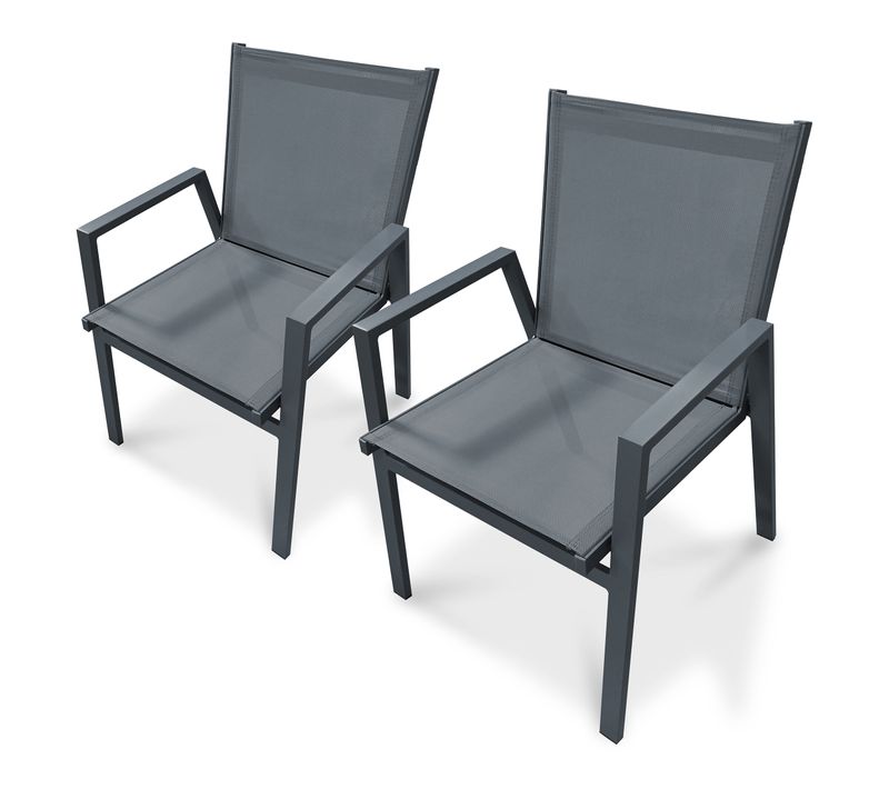 Lot De 2 Fauteuils De Jardin Empilables En Aluminium  - Gris Anthracite - Floride