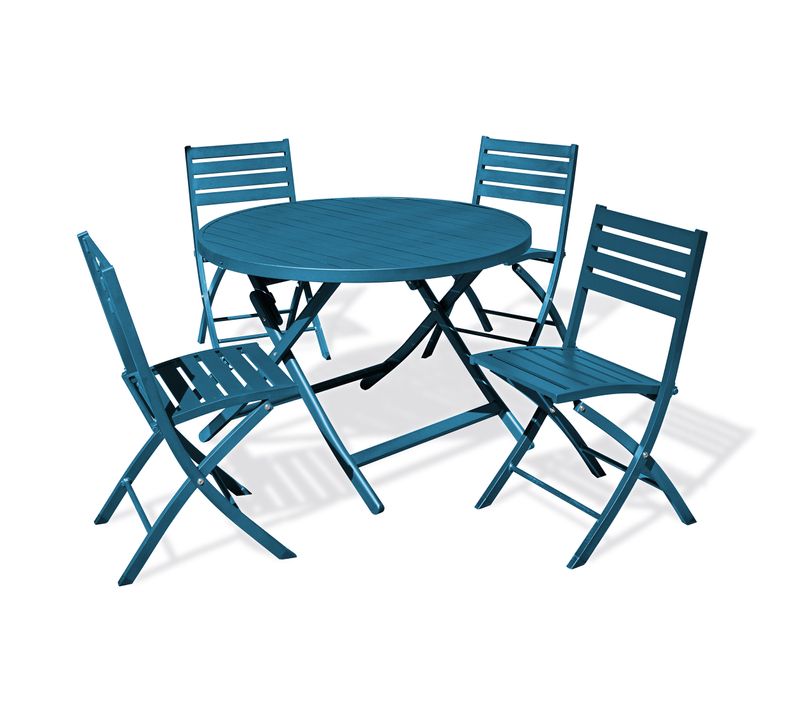 Ensemble Repas De Jardin 4 Places En Aluminium - Bleu Canard - Marius