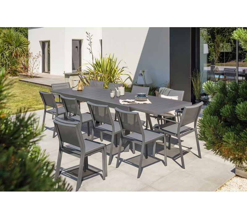 Ensemble Repas De Jardin 12 Places En Aluminium  - Gris Anthracite - Stockholm