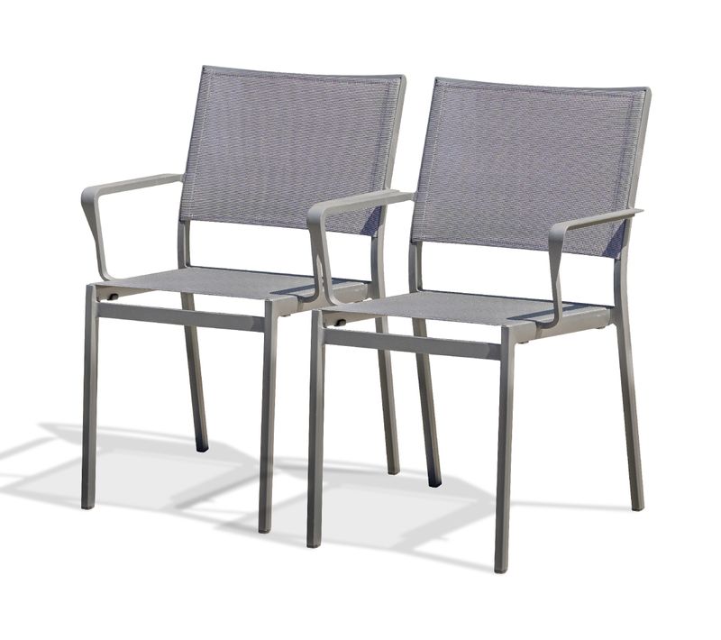 Lot De 2 Fauteuils De Jardin En Aluminium Et Toile Plastifiéee - Gris Anthracite - Stockholm