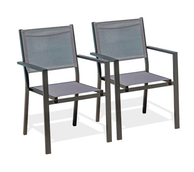 Lot De 2 Fauteuils De Jardin En Alu Toile Plastifiéee - Gris Anthracite - Tolede