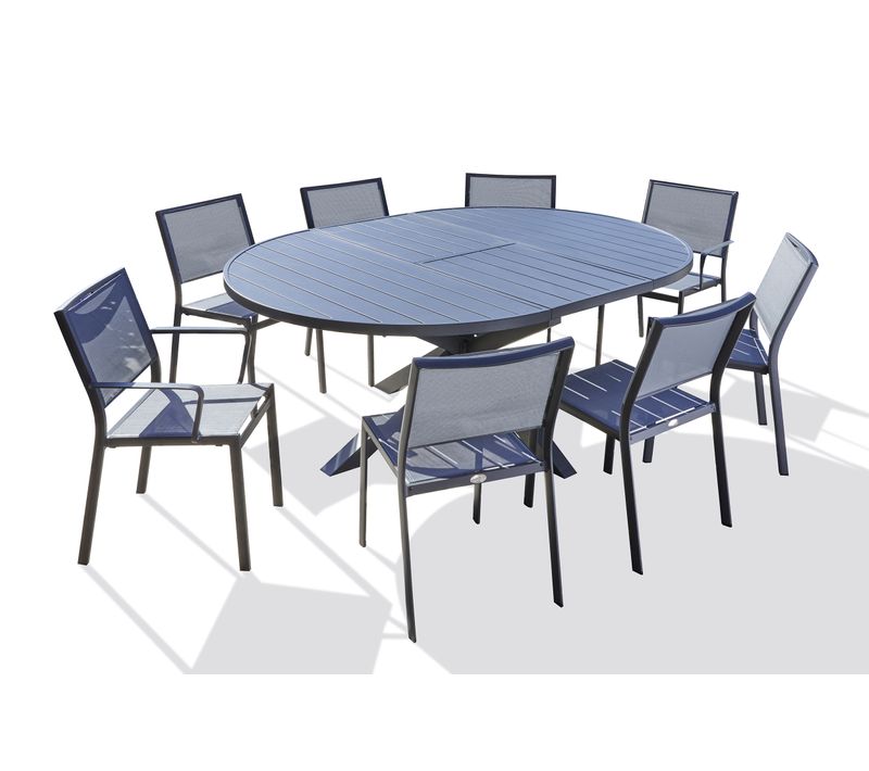 Ensemble Repas 8 Places En Aluminium Avec Rallonge Papillon - Gris Anthracite - Pelosa