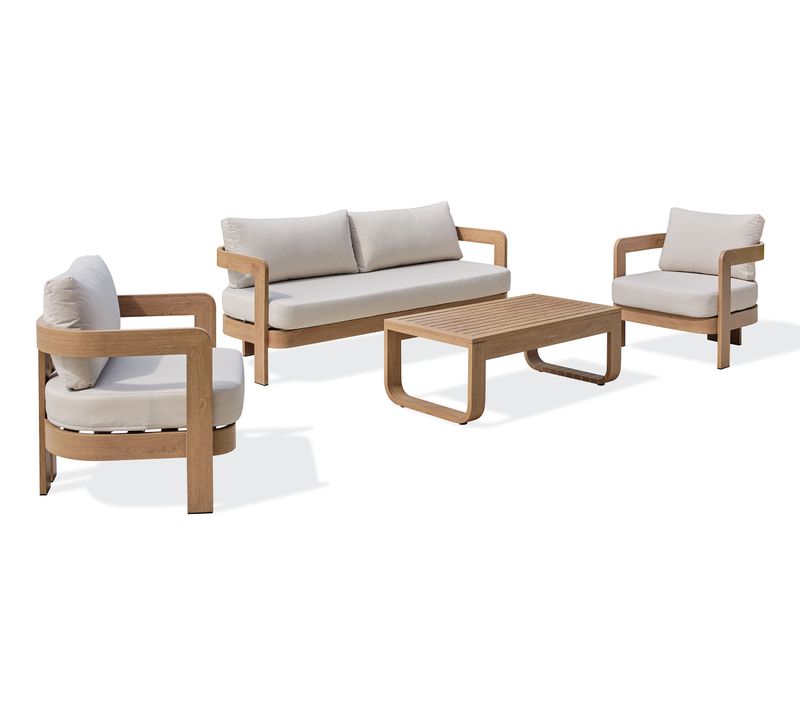 Salon Bas De Jardin 5 Pl En Aluminium Imitation Bois - Marron - Davao