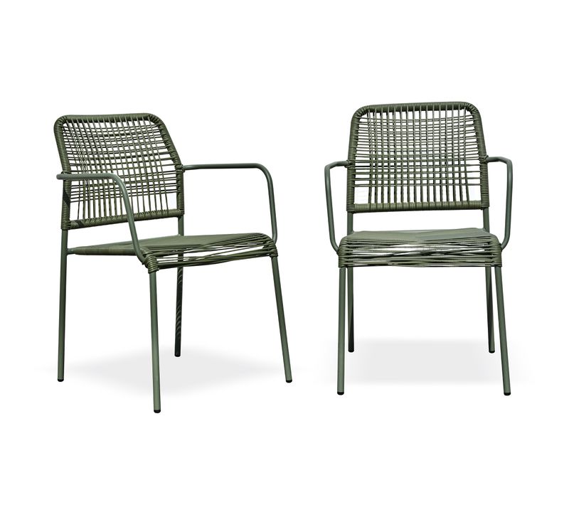 Lot Composé De 2 Fauteuils De Jardin En Corde Et Acier - Vert Olive - Marceau