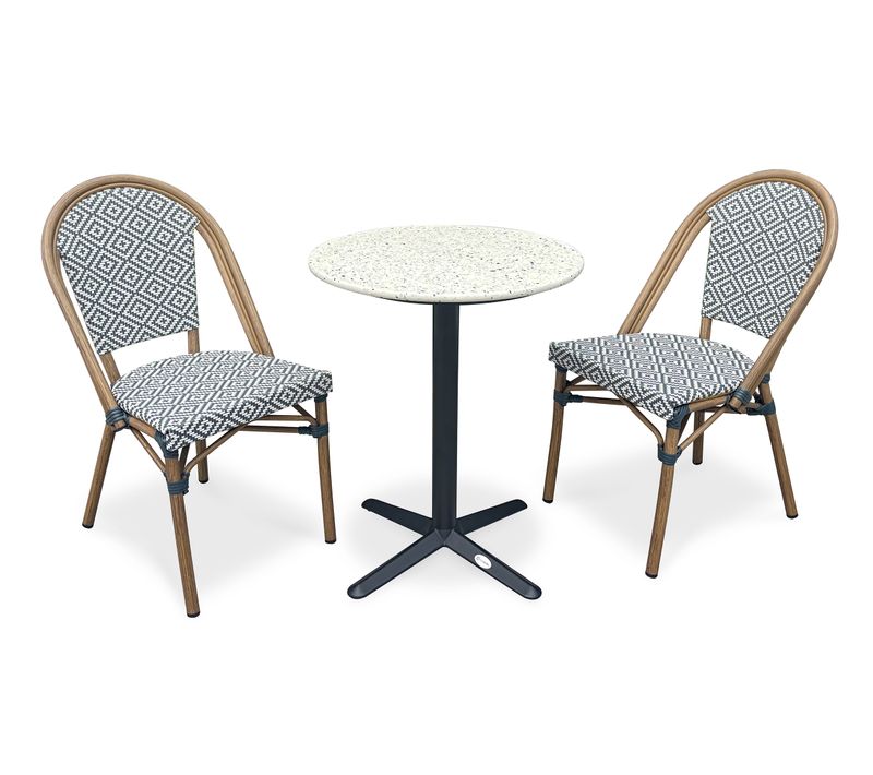 Ensemble Repas Bistro 2 Places Plateau Terrazzo Avec Fauteuils En Bleu - Bistro