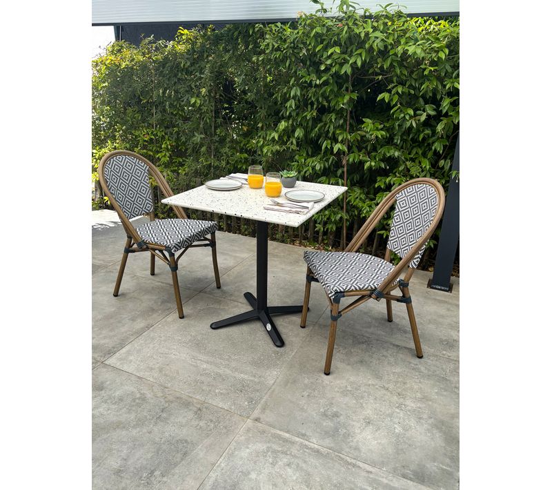Ensemble Repas De Jardin 2 Places En Acier Et Plateau Terrazzo - Bleu Marine - Bistro