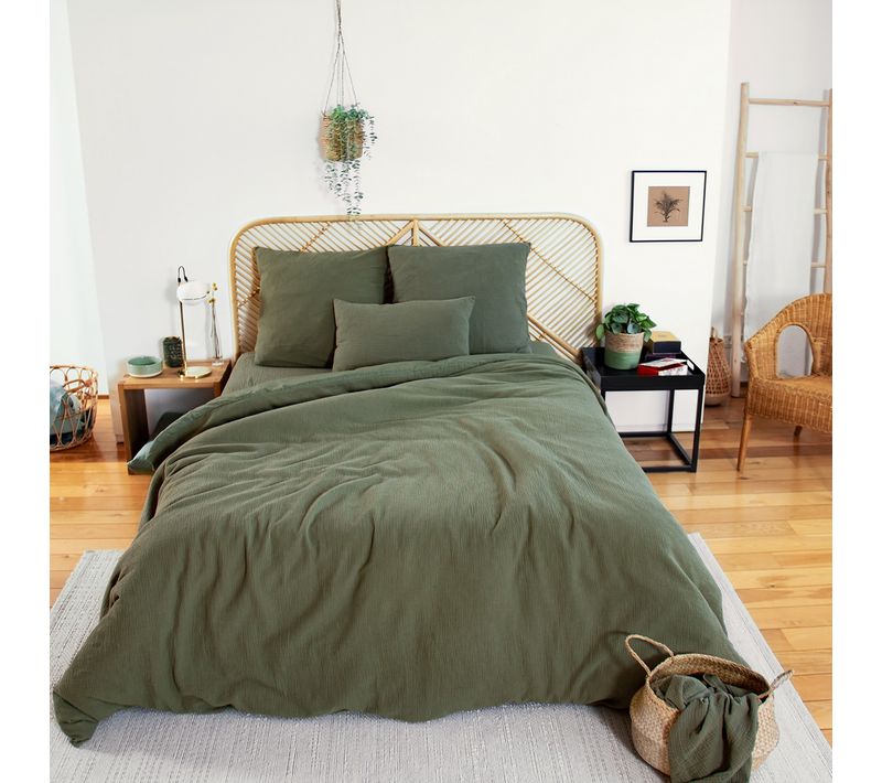 Parure De Lit 240x260 Cm Gaze De Coton Kaki