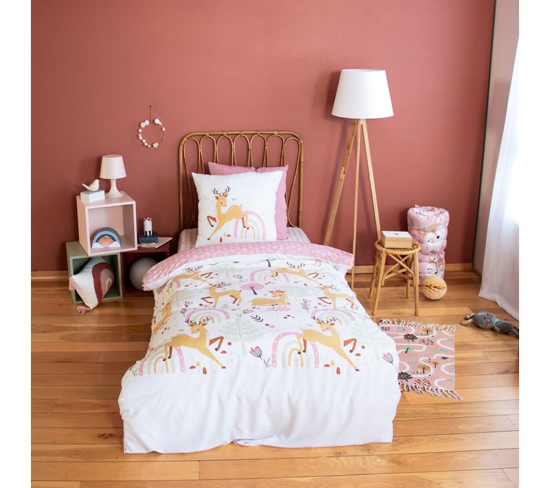 Parure De Lit Enfant Biche Forêt - 140x200 Cm - Blanc