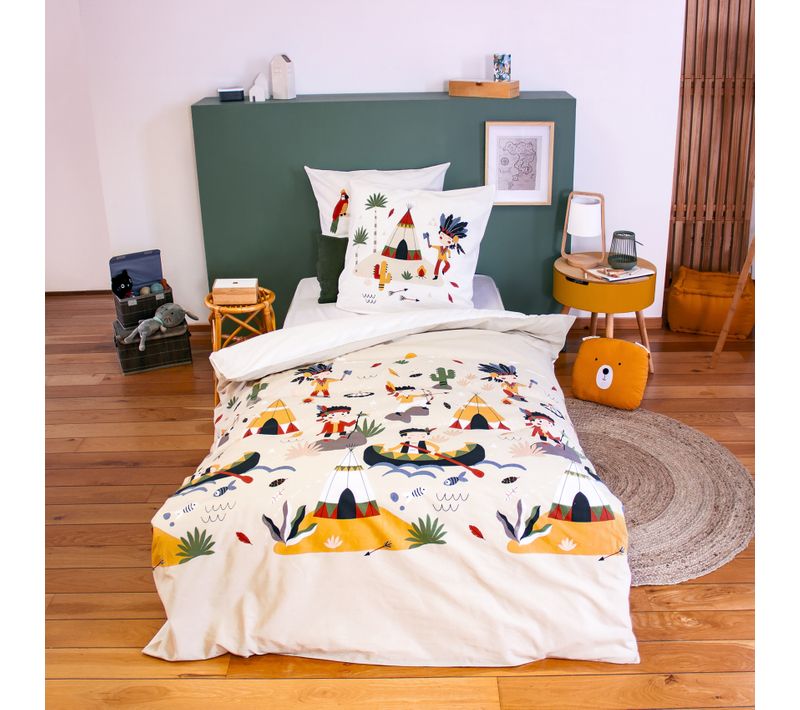Parure De Lit Enfant Réversible Pirates / Indiens - 140x200 Cm - Beige