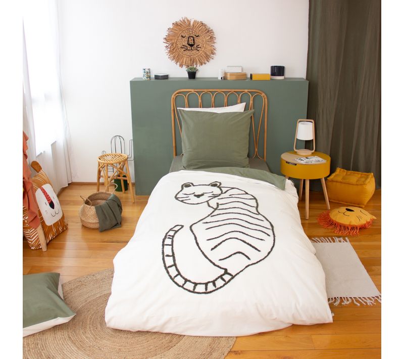 Parure De Lit Enfant Tigre Tufté Réversible - 140x200 Cm - Blanc