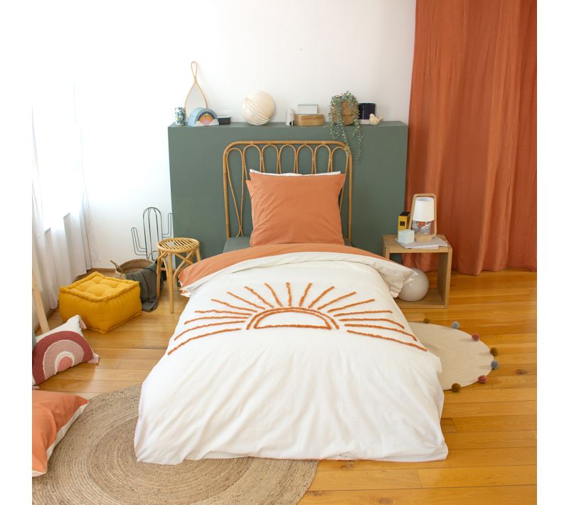 Parure De Lit Enfant Coton Tufté Motif Soleil - 140x200 Cm - Terracotta