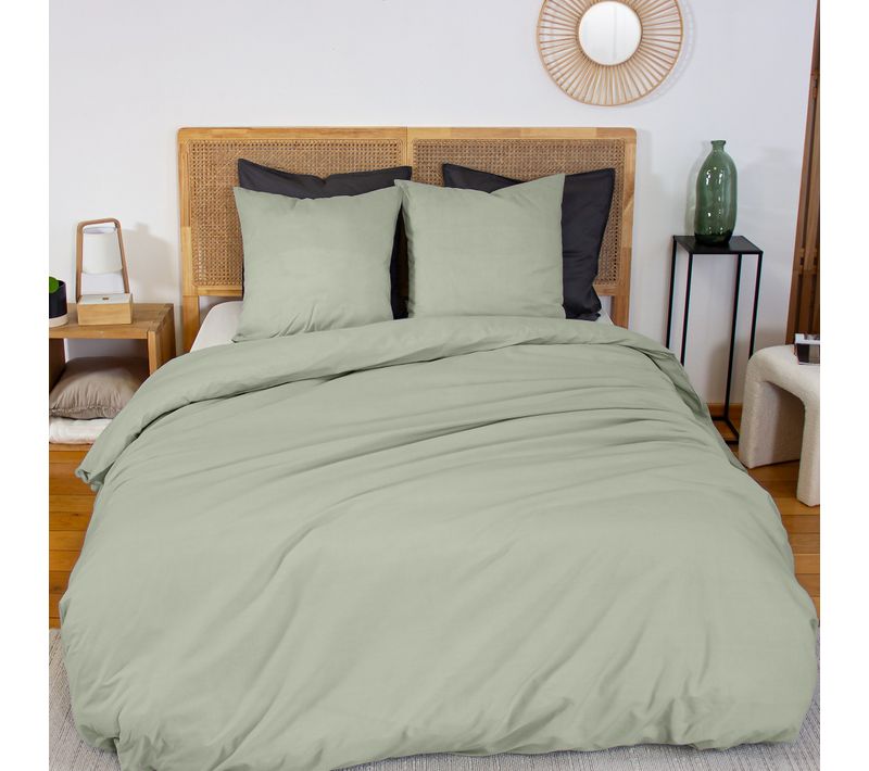 Parure De Lit 220x240 Cm Percale De Coton Vert Sauge