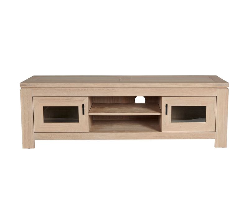 Meuble TV Bas Moderne En Chêne Blanchi 2 Portes 2 Niches - Boston