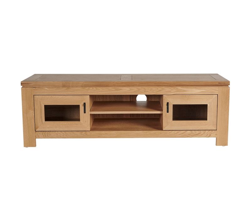 Meuble TV Bas Moderne En Chêne Clair 2 Portes 2 Niches - Boston