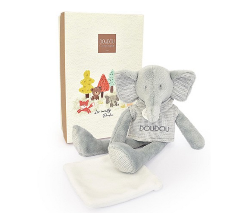 Doudou Elephant Gris Avec Mouchoir - Sweety - 25 Cm