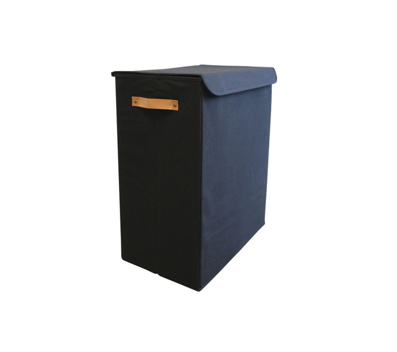 Panier à Linge Double En Tissu Noir 50 X 30 X 60 Cm