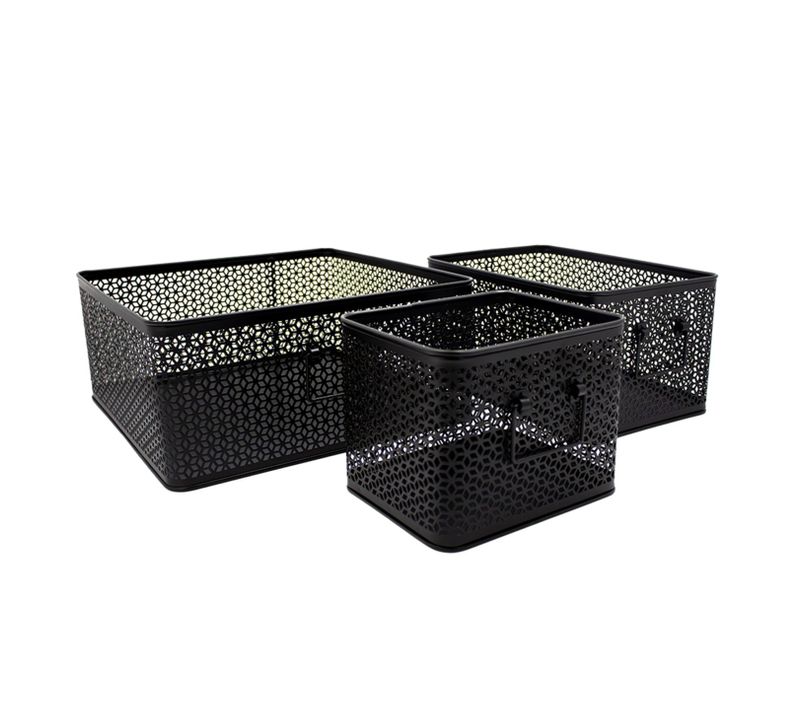 Lot De 3 Paniers De Rangement En Métal Noir 32 X 32 X 14 Cm