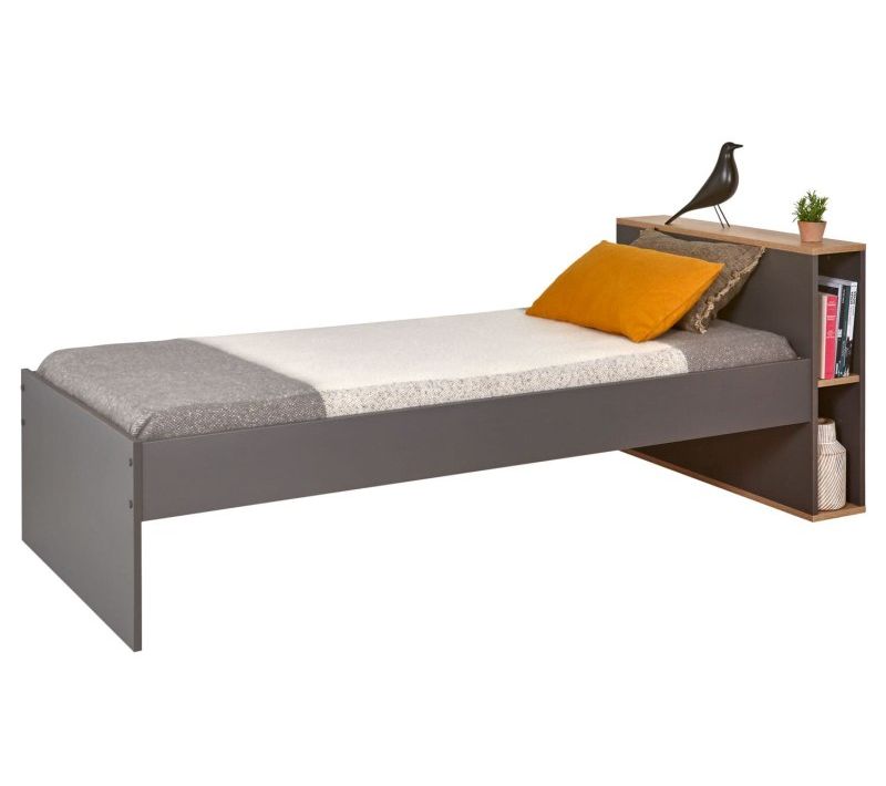 Lit Gigogne Avec Rangements 90x200 Anthracite et Bois Milor