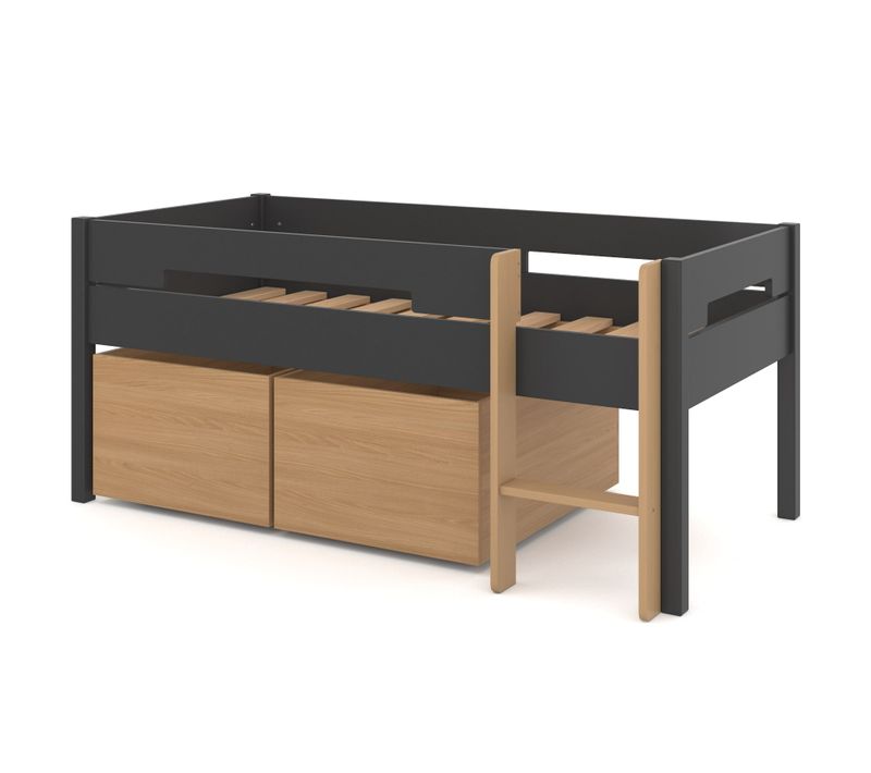 Lit Mi-hauteur Avec Rangements 90x190 Milo