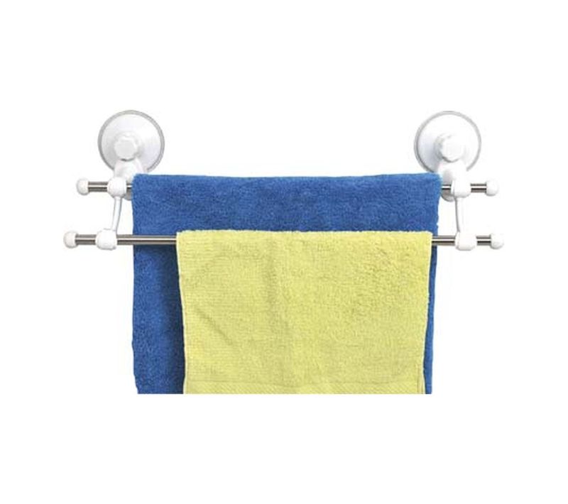 Porte-serviettes Blanc 2 Barres En Inox Sur Ventouses Extra Adhérentes L 50 Cm