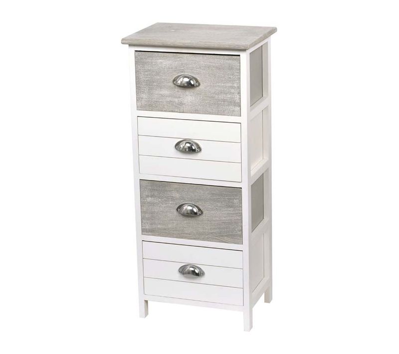 Meuble Tour De Rangement 4 Tiroirs En Bois Blanc Et Gris Lasuré H 86 Cm