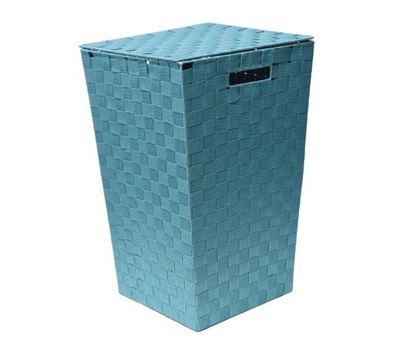 Panier à Linge En Tissu Polyester Tressé Turquoise Avec Couvercle H 53 Cm