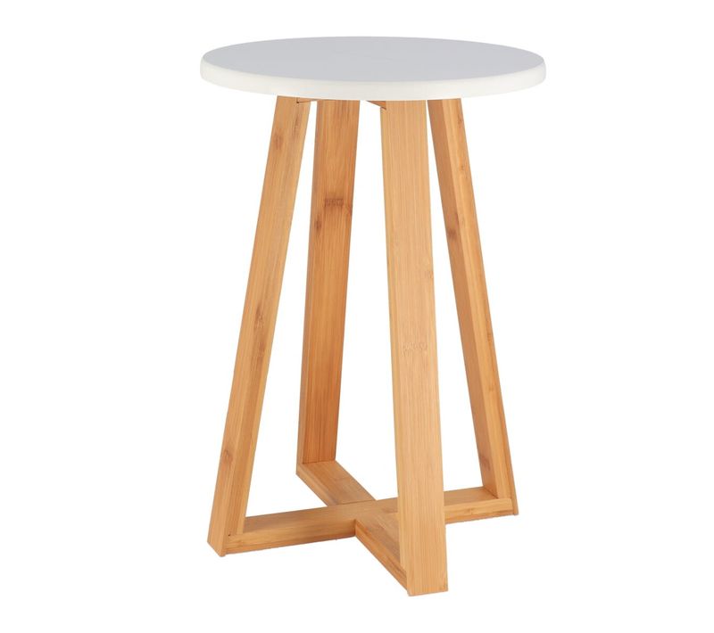 Tabouret Avec Pieds En Bambou et Plateau Blanc