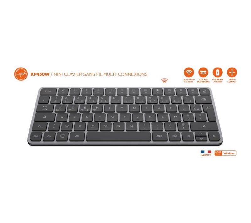 Mini Clavier Sans Fil - Touches Plates - Kp430w - Azerty - Fr - Noir